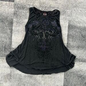 Grey Y2K Harley Davidson tank‎ top with rhinestones Missing some rhinestones